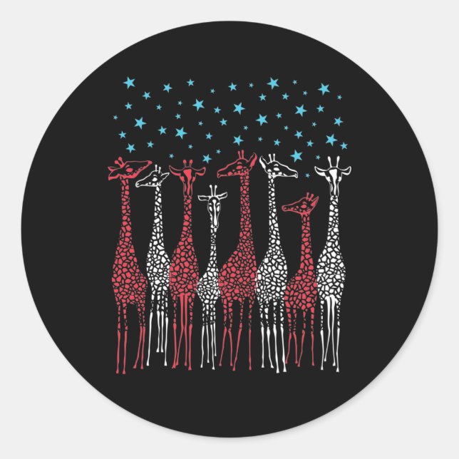Sticker Rond Giraffes rouge blanc et bleu 4 juillet (Devant)