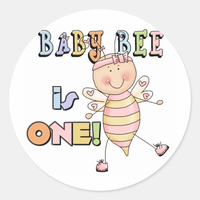 Sticker Rond Girl Baby Bee 1er Anniversaire Tshirts et cadeaux (Devant)