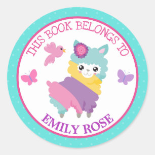 Sticker Rond Girl Ce livre appartient à Spring Rainbow Llama