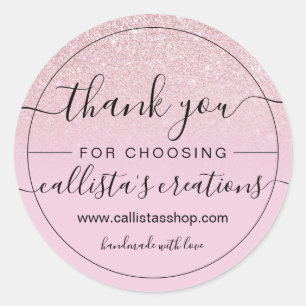 Sticker Rond Girl Dusty Rose Glitter Ombre Merci