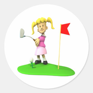 Sticker Rond Girl Golfer