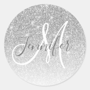 Sticker Rond Girl Grey Silver Parties scintillant Blush Monogra