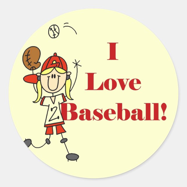 Sticker Rond Girl I Love Tshirts et cadeaux de baseball (Devant)