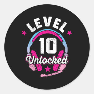 Sticker Rond Girl Level 10 jeu vidéo déverrouillé 10e anniversa