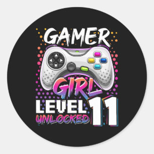 Sticker Rond Girl Level 11 Déverrouillé Jeu vidéo 11e anniversa