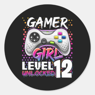 Sticker Rond Girl Level 12 Déverrouillé Jeu vidéo 12e anniversa