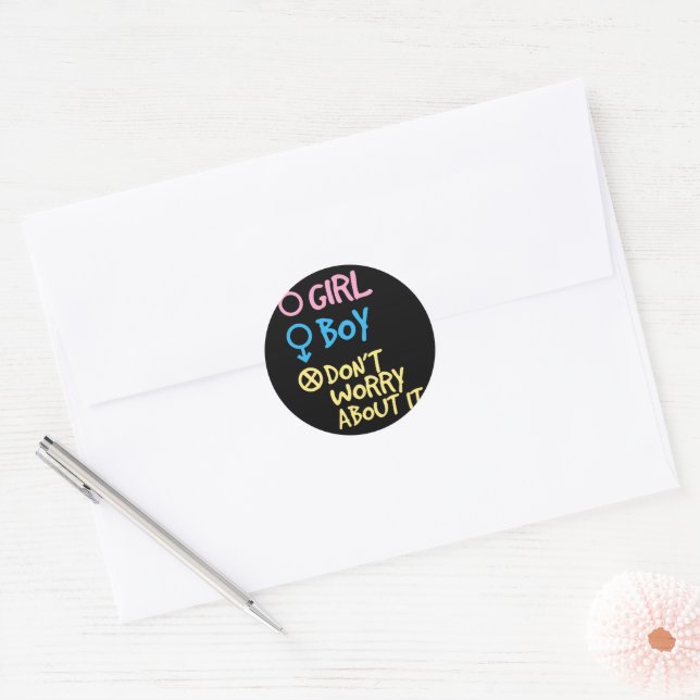 Sticker Rond Girl Or Boy Don't Worry About It Keep Gender (Enveloppe)