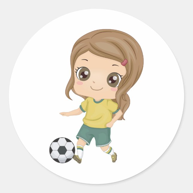Sticker Rond Girl Playing Soccer Adorable Kids Sports (Devant)