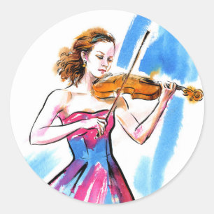 Sticker Rond Girl playing the violin