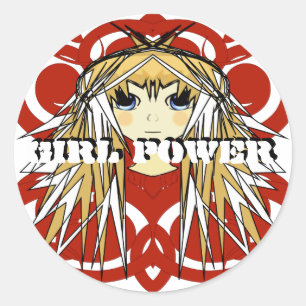 Sticker Rond Girl Power Anime Ultra mignon fille Blonde cheveux
