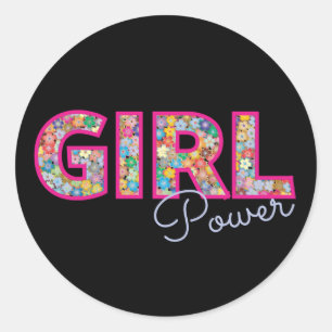 Sticker Rond Girl Power   Fille rose belles femmes Fleurs sauva