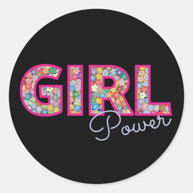 Sticker Rond Girl Power | Fille rose belles femmes Fleurs sauva (Devant)