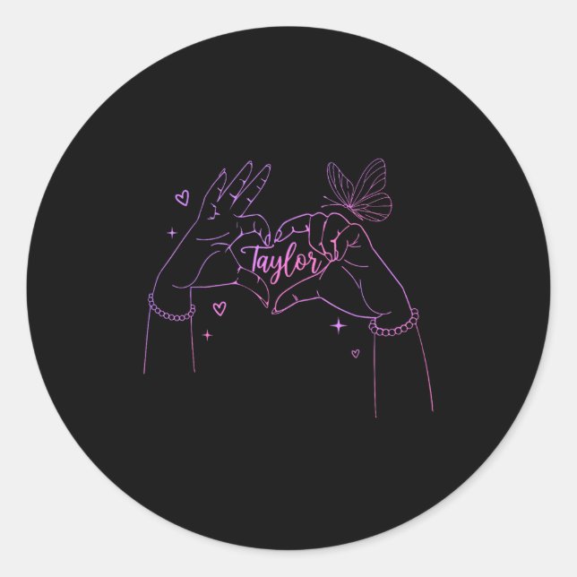 Sticker Rond Girl Retro I Love Taylor First Name D Groovy 80's  (Devant)