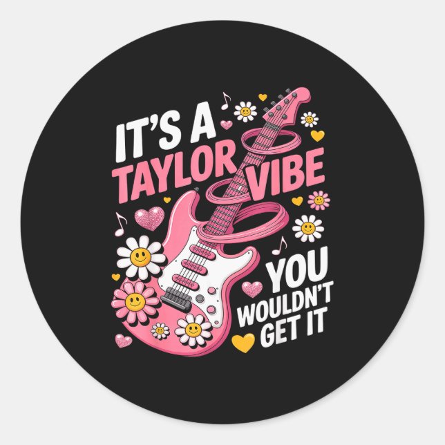 Sticker Rond Girl Retro Taylor First Name D Groovy 70's 80's  (Devant)
