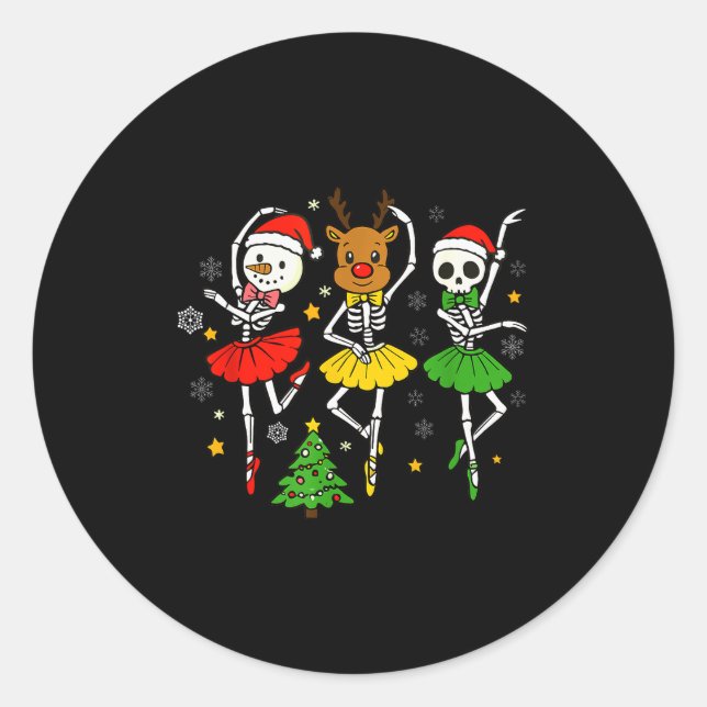 Sticker Rond Girls Christmas Ballet Skeleton Ballerina Women Sk (Devant)