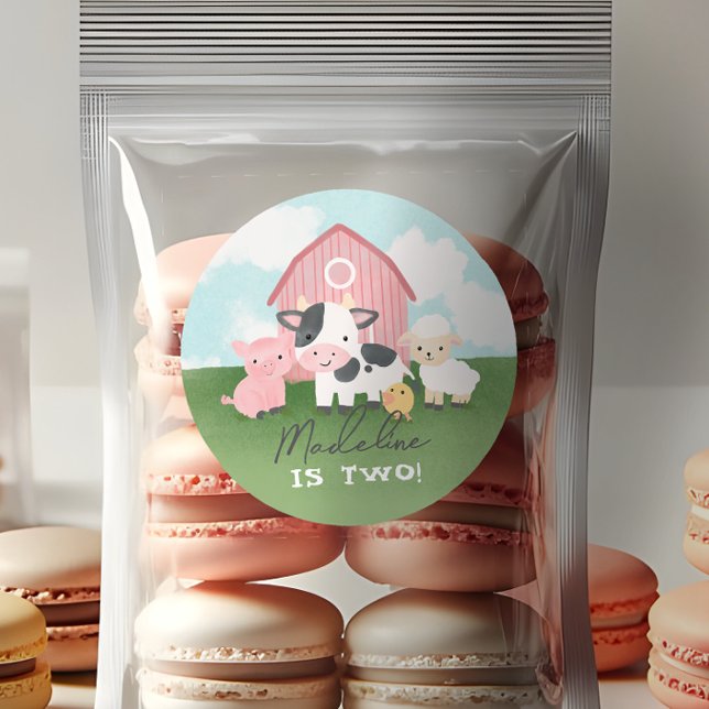 Sticker Rond Girls Cute Pink Farm Animal Kids Birthday (Créateur téléchargé)