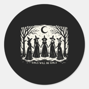 Sticker Rond Girls Sera Filles Sorcière Witchy Saison Éffrayant