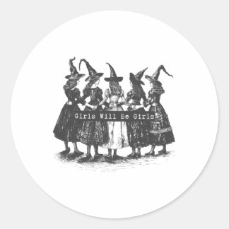 Sticker Rond Girls Sera Filles Sorcière Witchy Saison Éffrayant