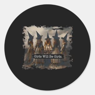 Sticker Rond Girls Sera Filles Sorcière Witchy Saison Éffrayant
