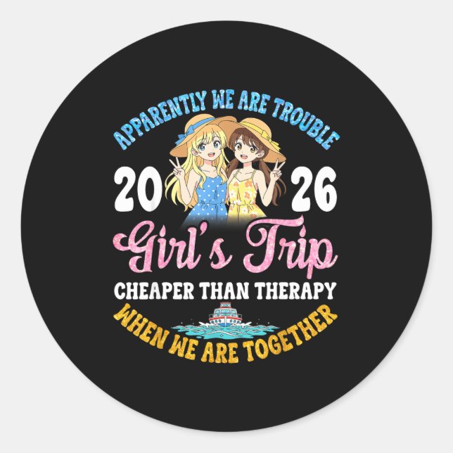 Sticker Rond Girls Trip Hilarious Friends Fun Boat Ocean Travel (Devant)
