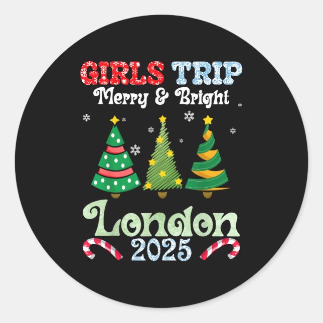 Sticker Rond Girls Trip Merry Bright Christmas In London Vacati (Devant)