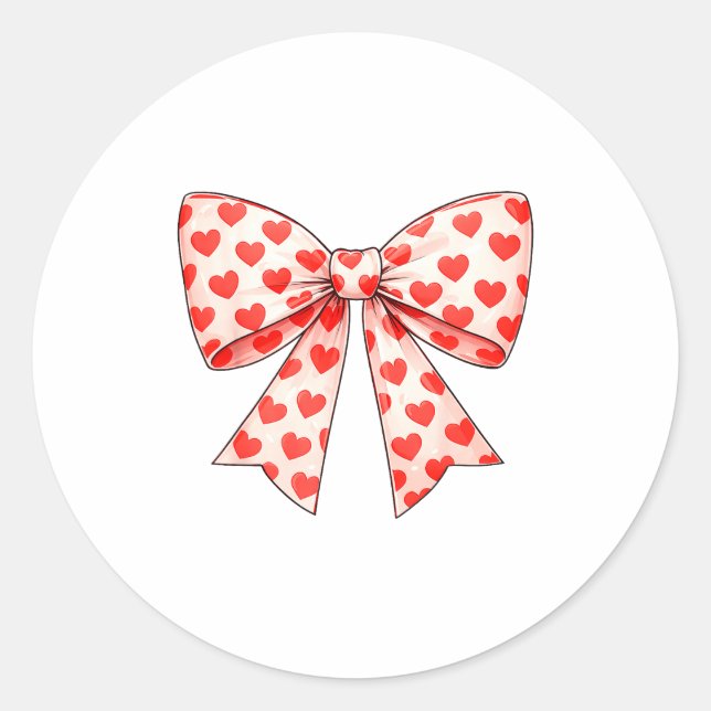 Sticker Rond Girls Valentine Heart Bow Cute Valentines Day Teen (Devant)