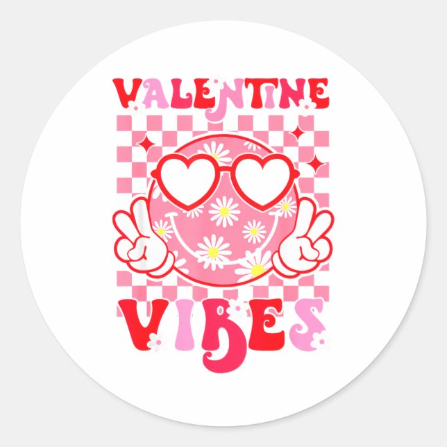Sticker Rond Girls Valentines Day Cute Smile Face Valentine Vib (Devant)