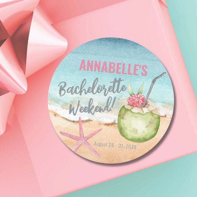 Sticker Rond Girls Weekend Cute Cocktail Bachelorette Party (Cute Beach Bachelorette Party Weekend Cocktail Classic Round Sticker )