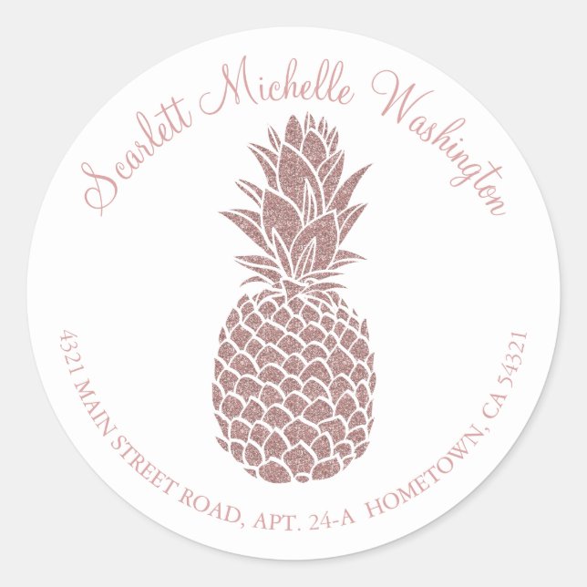 Sticker Rond Girly Blush Parties scintillant rose Ananas Adress (Devant)
