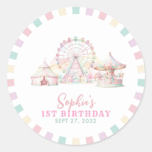 Sticker Rond Girly Cute Pastel Carnival Anniversaire de enfant