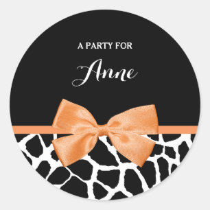 Sticker Rond Girly Giraffe Imprimer Bow en ruban orange avec no