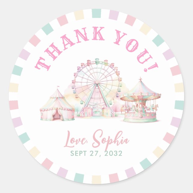 Sticker Rond Girly Pastel Carnival Anniversaire de enfant de ci (Devant)