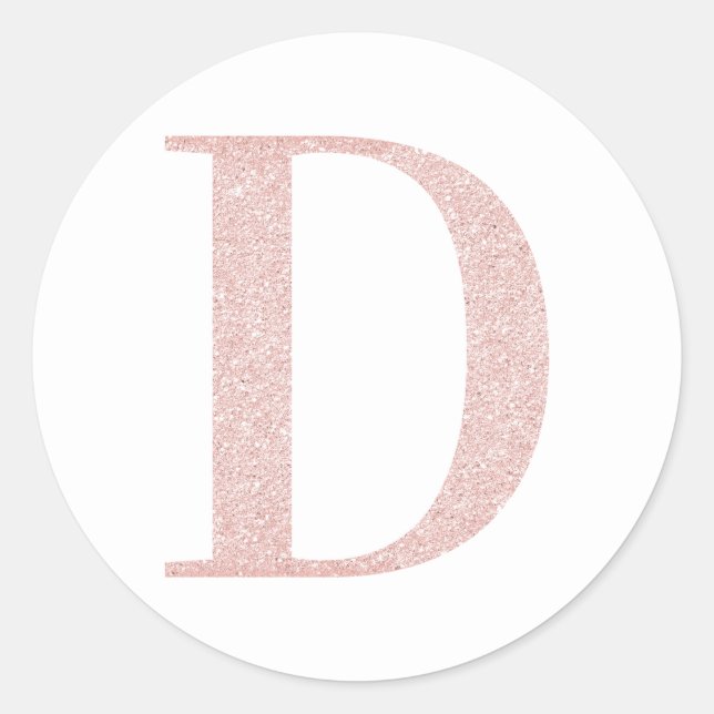Sticker Rond Girly Rose Gold Pâle Pailleté Monogramme D (Devant)