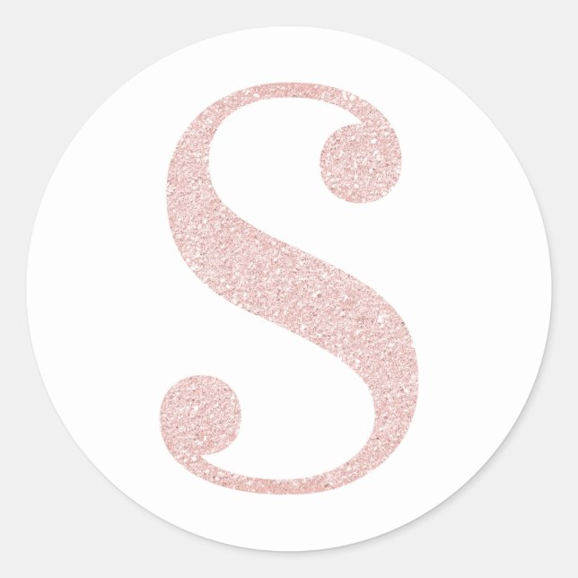 Sticker Rond Girly Rose Pâle Glitter Monogramme S (Devant)