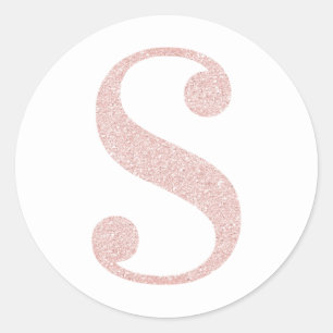 Sticker Rond Girly Rose Pâle Glitter Monogramme S