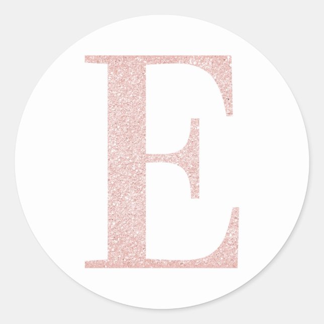Sticker Rond Girly Rose Pâle Pailleté Monogramme E (Devant)