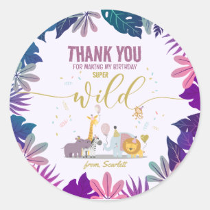 Sticker Rond Girly Safari Wild Animal Boho fête d'anniversaire