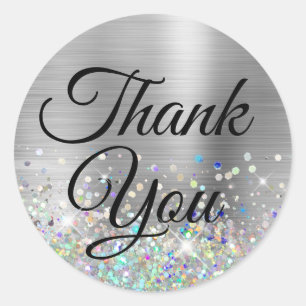 Sticker Rond Girly Silver Ombré Paillettes Holo Merci