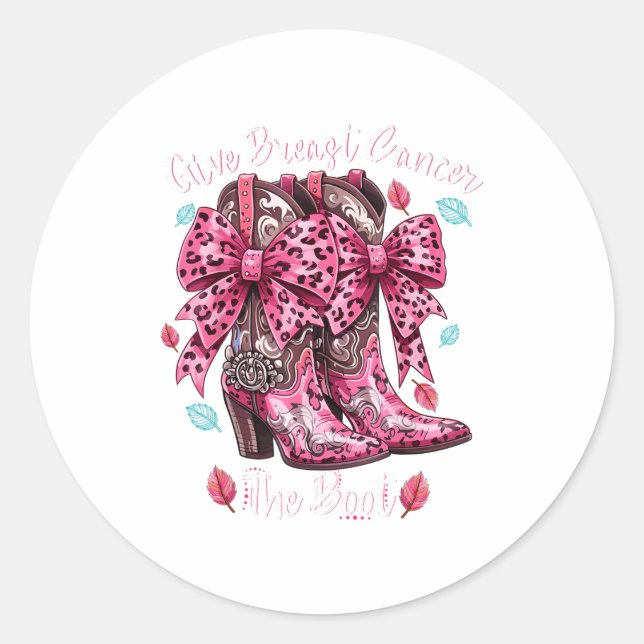 Sticker Rond Give Breast Cancer The Boot Nk Cowgirl Western Tee (Devant)