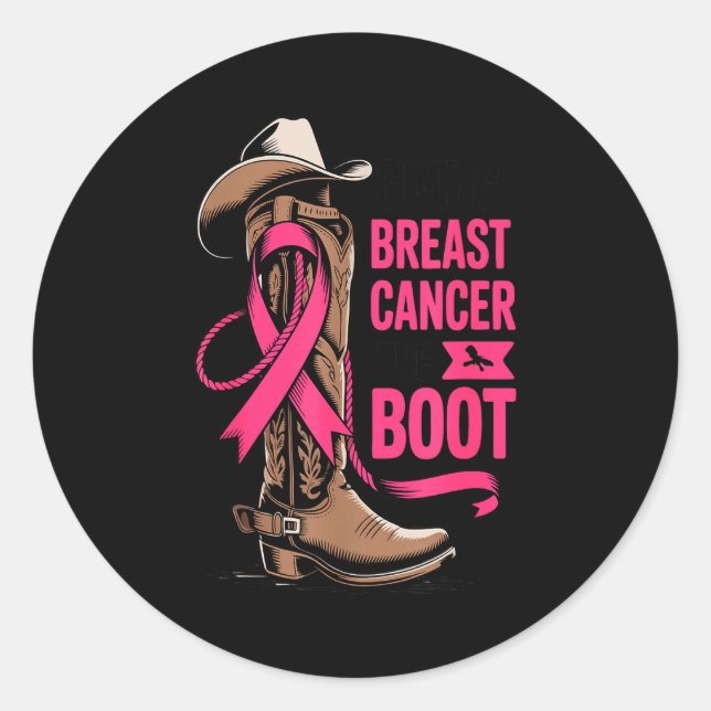 Sticker Rond Giving Breast Cancer The Boot Cowboy Design  (Devant)