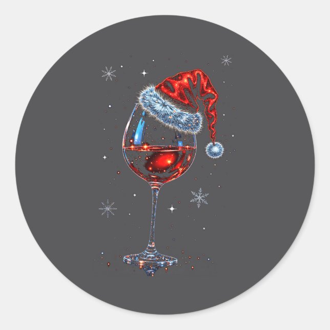 Sticker Rond Gl Of Red Wine Santa Hat Christmas 2025 Women Men  (Devant)