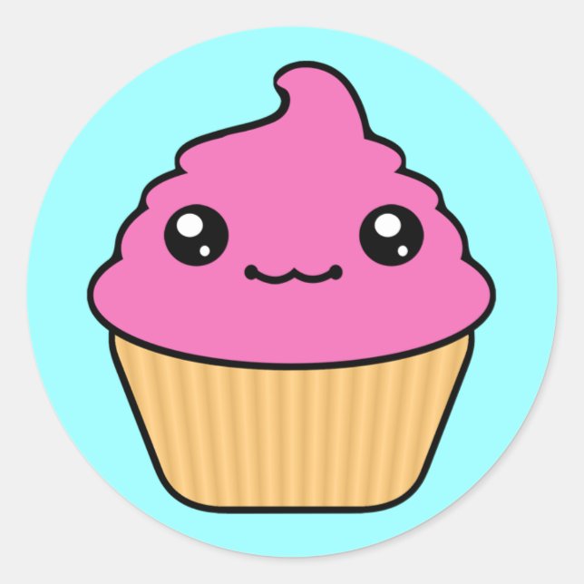 Sticker Rond Glaçage Bubble Gum Cupcake Rond Kawaii (Devant)