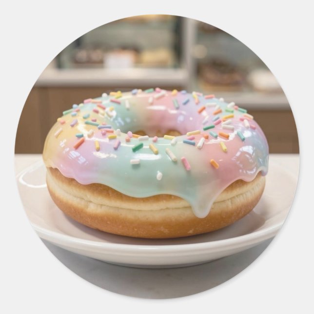 Sticker Rond Glaçage de Verre Pastel Fantaisiste Donut Brillant (Devant)