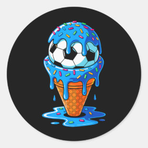 Sticker Rond Glace À La Crème De Football Dégoulinant Amusant A