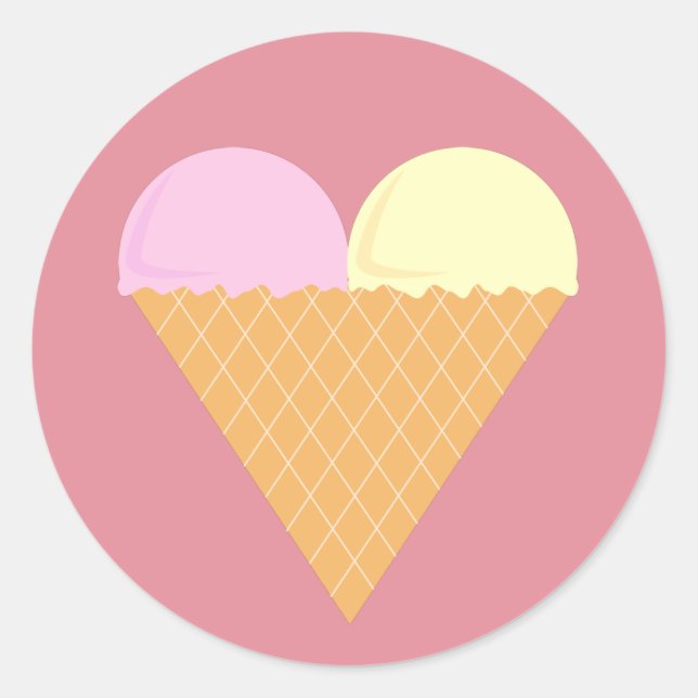 Sticker Rond Glace à la fraise et à la banane illusima Rose (Devant)