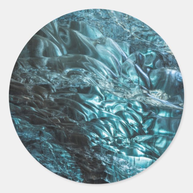 Sticker Rond Glace bleue d'une grotte de glace, Islande (Devant)