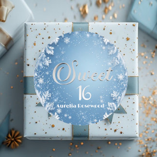 Sticker Rond Glace Bleue Givre Conte de Fées Hiver Neige Douze 