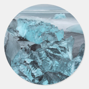 Sticker Rond Glace bleue sur la plage, paysage marin, Islande