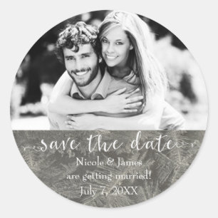 Sticker Rond Glace d'hiver grise SAVE THE DATE Photo personnali