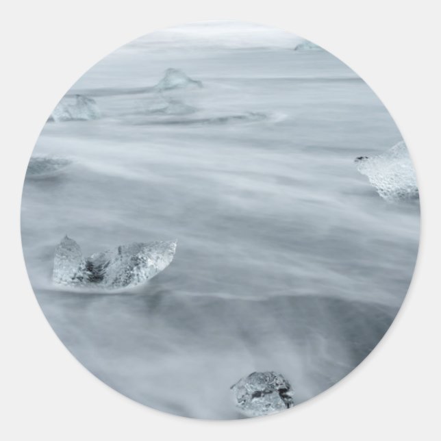 Sticker Rond Glace et eau sur une plage, Islande (Devant)
